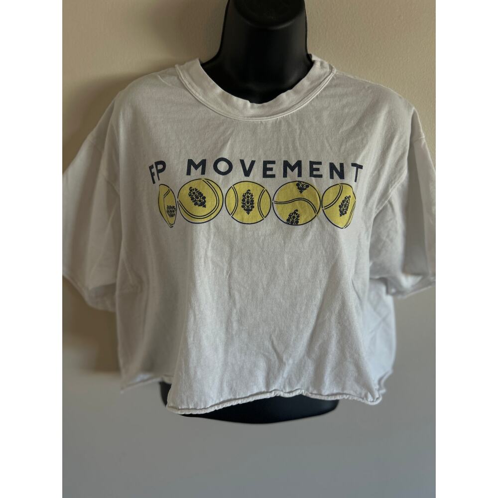 FP Movement Cropped Graphic Tee Tennis Raw Hem Boxy XS